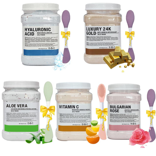 Hydrating Jelly Facial Mask Powder Set | Hyaluronic Acid, Rose, 24K Gold, Aloe Vera - Deep Cleansing & Moisturizing