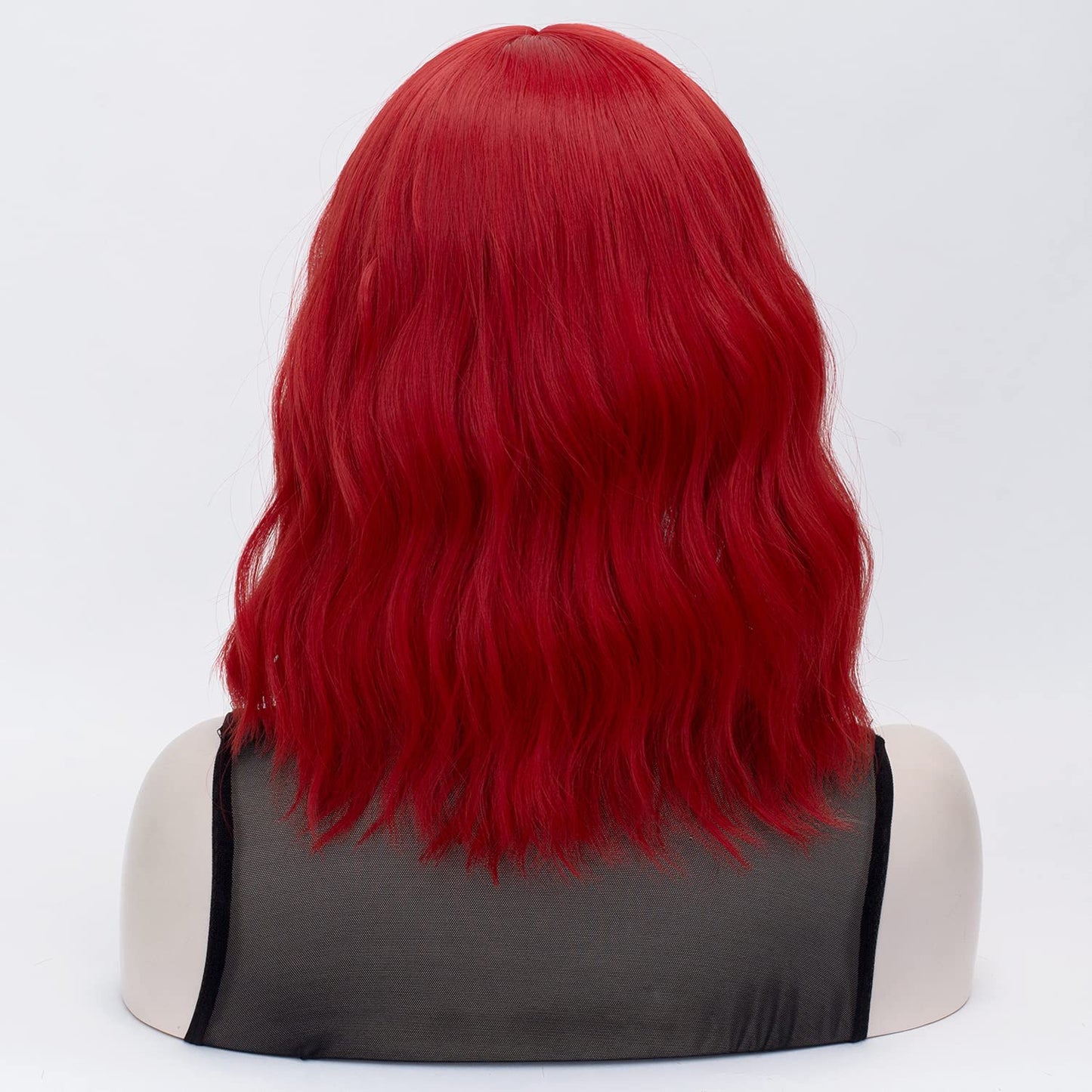 QACCF Short Wavy Shoulder Length Women Full Bang Heat Resistant Wig (Red)