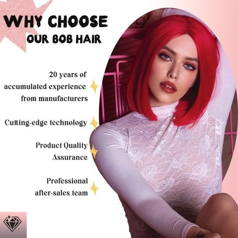 SUKRI Red Bob Wig 12 Inch Middle Part Straight Bob Wigs for Women Heat Resistant Synthetic Wig for Costume Cosplay Halloween Party