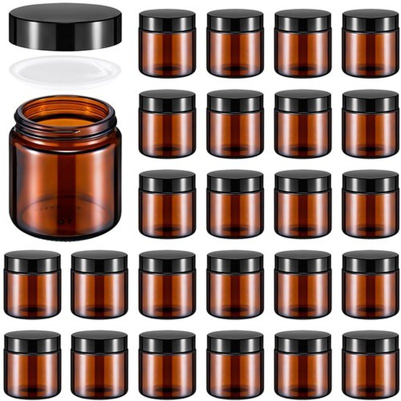 Norme 24 Pcs 4 oz Glass Jars with Lids Leakproof Round Airtight Jars Empty Cosmetic Jars with Inner Liners Lid for Storing Lotions Powder Ointments Candle Making (Pink)