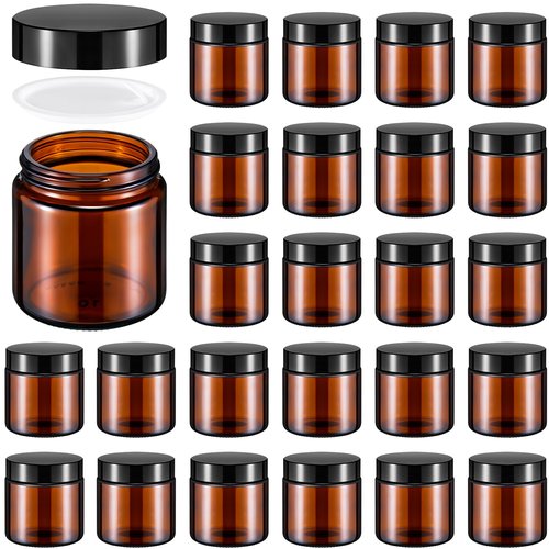 Norme 24 Pcs 4 oz Glass Jars with Lids Leakproof Round Airtight Jars Empty Cosmetic Jars with Inner Liners Lid for Storing Lotions Powder Ointments Candle Making (Pink)
