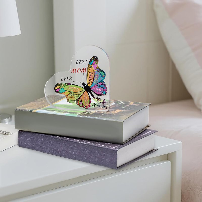 Butterfly Desk Decorations for Mom - Best Mom Ever Gift | Perfect for Birthday, Christmas, Anniversary (5.9 x 5.9 x 0.6 in)