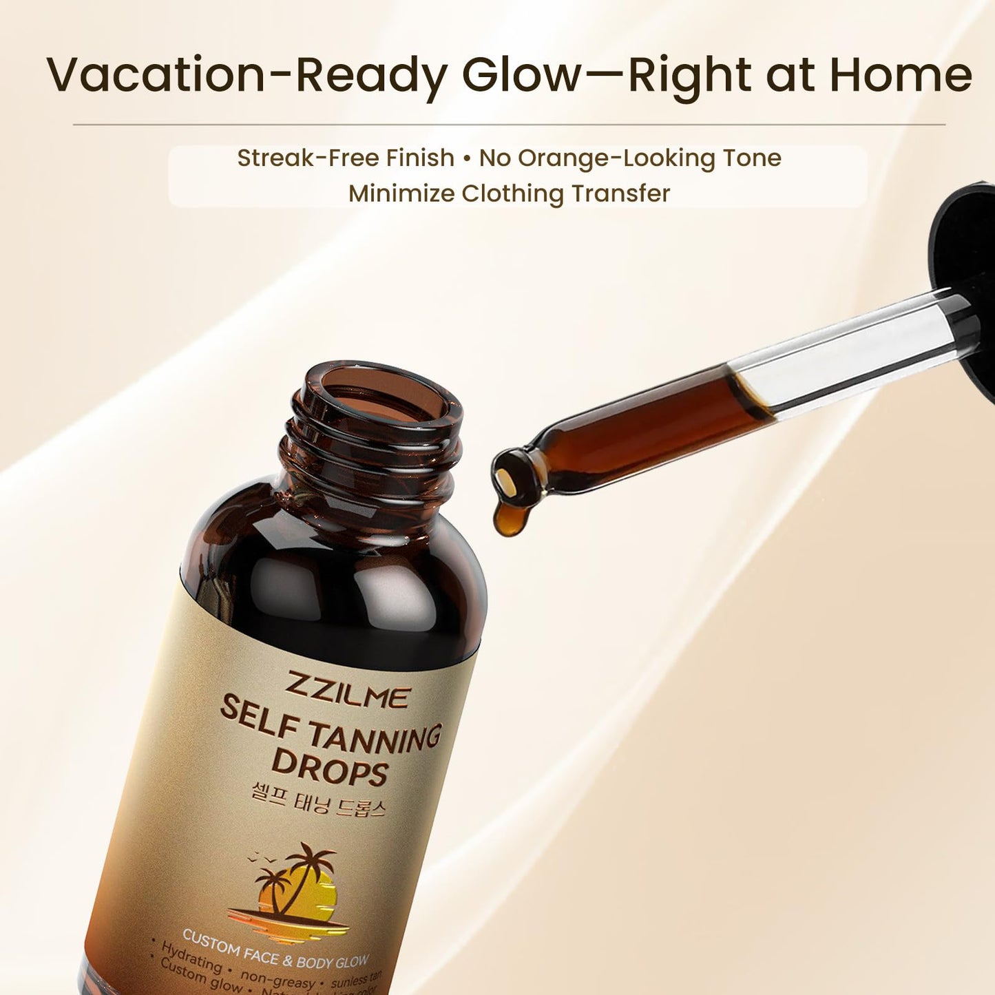 ZZILME Sunless Self Tanning Drops for Face & Body, Customizable Gradual Glow with Niacinamide, Vitamin C & Hyaluronic Acid, Bronzing Serum Drops, 0.91 fl oz