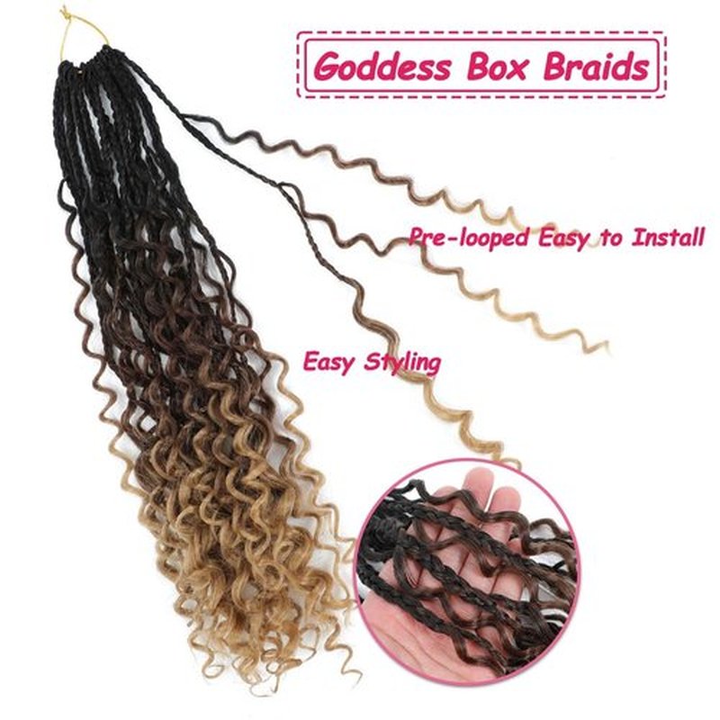 Goddess Box Braids Crochet Hair 14Inch 8Packs Pre Looped Boho Box Braids Braiding Hair Curly Ends Bohomian Crochet Box Braids (1B/30/27#, 14 inch)
