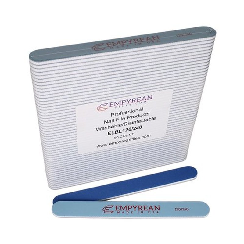 Empyrean Premium Nail Files | Made in USA | Coarse 120/240 Fine | Professionals Choice | Disinfectable Washable Reuseable | Blue Nail File