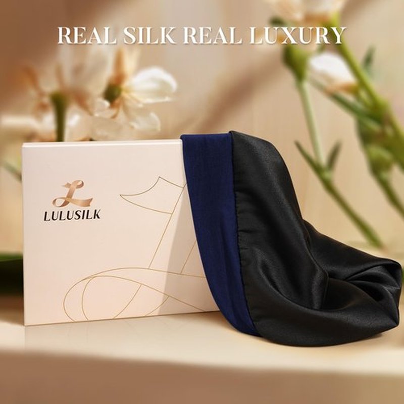 LULUSILK 100% Mulberry Silk Lined Sleep Cap Silk Bonnet for Sleeping, No More Frizzy Tangled Hair, Stay On All Night Adjustable Silk Hair Wrap for Sleeping, Navy Blue, Pack of 1