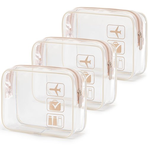 MODENGKONGJIAN TSA Approved Toiletry Bag, 3 Pcs Clear Toiletries Bags Quart Size Travel Makeup Cosmetic Bag for Women Men, Carry on Airport Airline Compliant Bag (Flesh Pink)