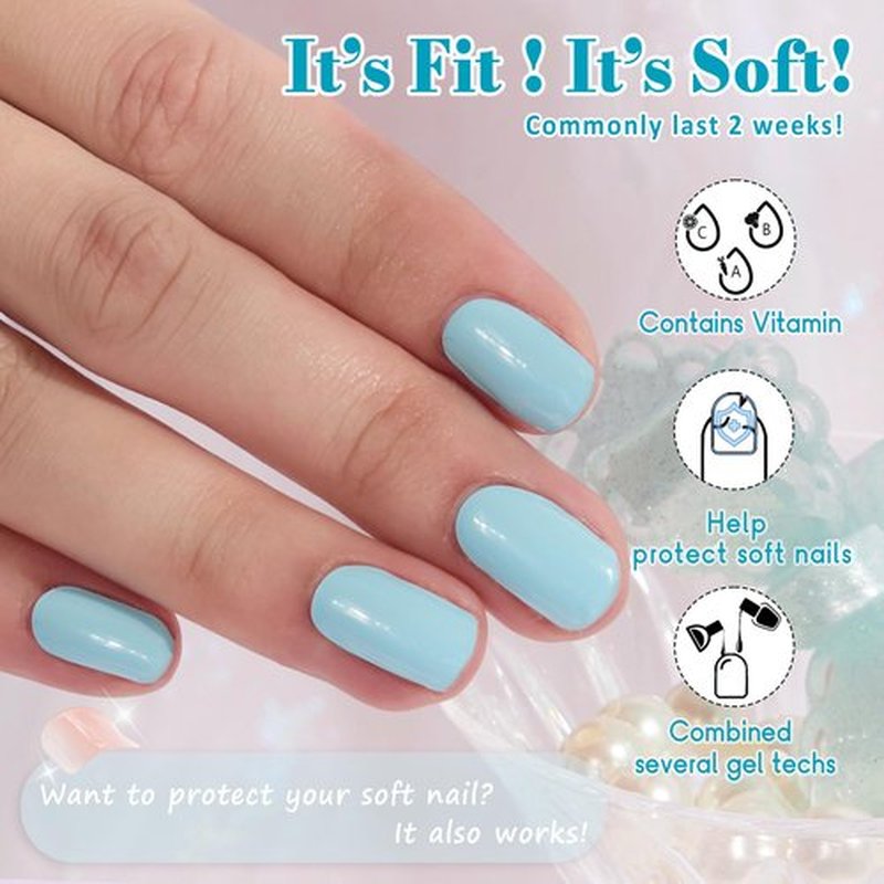 GelMala Gel Nail Strips Semi Cured Solid Color Blue Gel Nail Stickers, Long Lasting, Easy to Apply & Remove -Gel Nail Strips for Nails Manicure Nail Wraps，Easy for begginners (Aqua Sky)