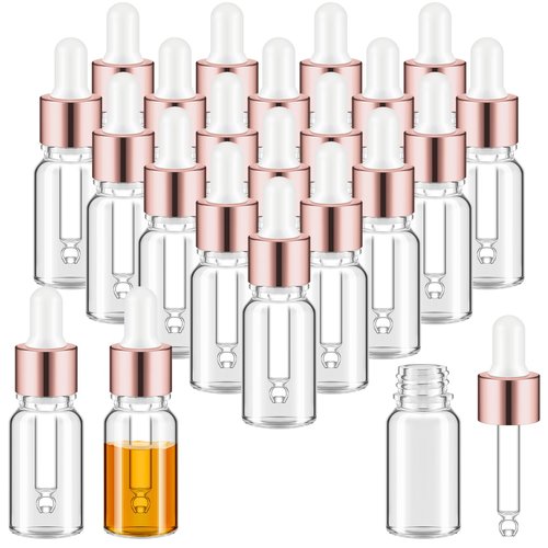 Didaey 100 Pcs Mini Glass Dropper Bottle Bulk, 10 ml Rose Gold Clear Essential Oil Dropper Bottles Small Tincture Empty Bottles Sample Containers Perfume Liquid Vials with Cap for Traveling