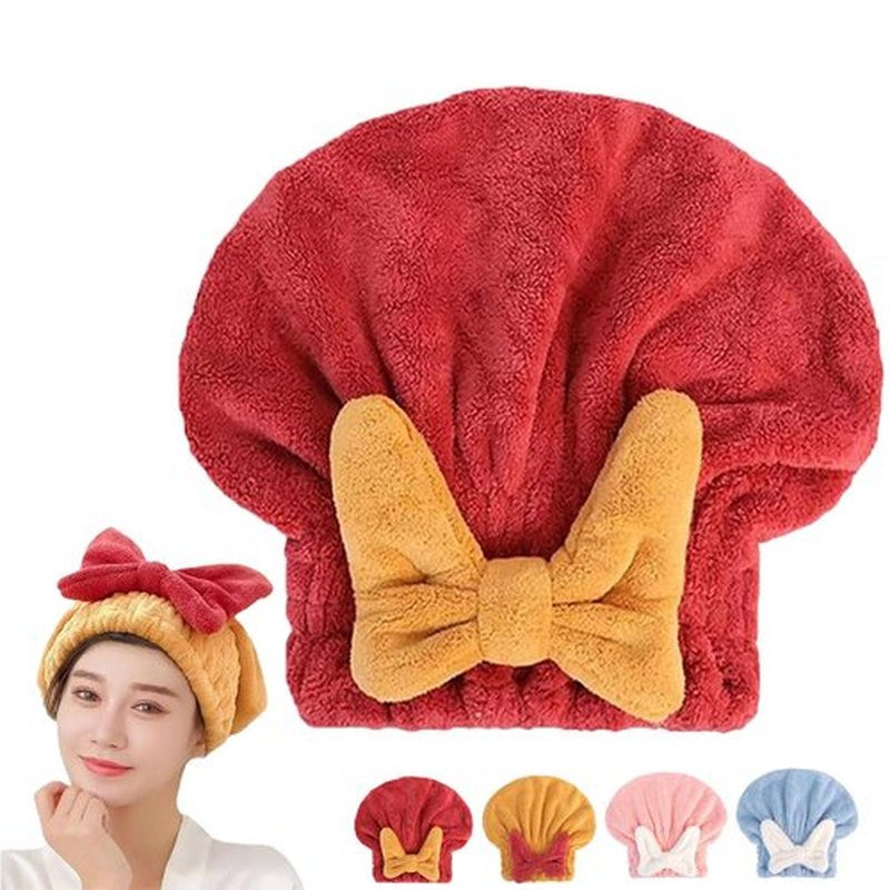 ZANWANXIN New Super Absorbent Hair Towel Wrap for Wet Hair, Efficient Absorbent Hair Towel Wrap, Quick-Drying Thickened Soft Bow Tie Wet Hair Towel Wrap for Women, Bow Knot Hair Towel Wrap (Red)