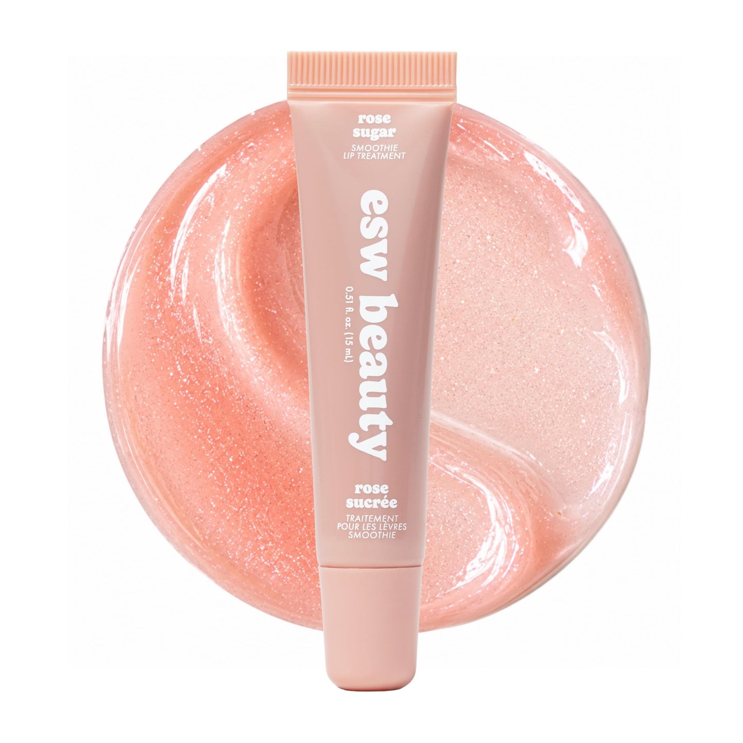 ESW Beauty Rose Sugar Smoothie Shimmer Lip Treatment – Soft Rose & Sweet Sugar with Shea Butter & Vitamin E for Luminous Shine & Daily Protection