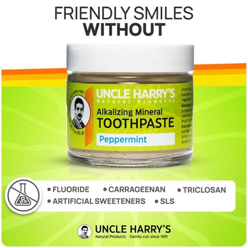 Uncle Harry's Peppermint Remineralizing Toothpaste | Natural Whitening Toothpaste Freshens Breath & Promotes Enamel | Vegan Fluoride Free Toothpaste (2 Pack)