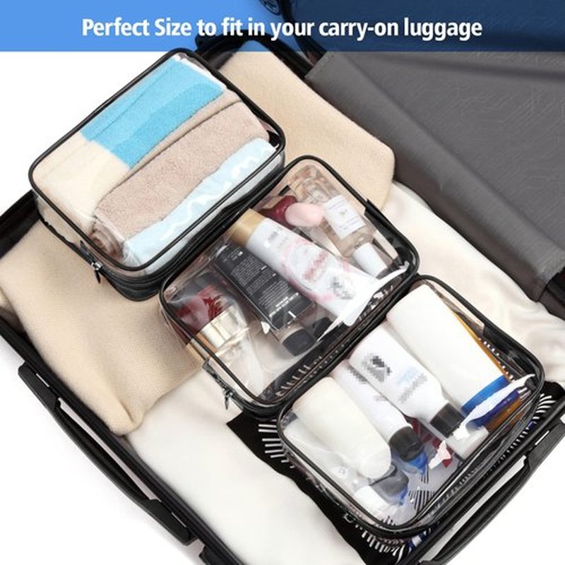 PACKISM Clear Makeup Bags - 3 Pack Quart Size Travel Bag TSA Approved Clear Travel Bags for Toiletries, Clear Cosmetic Bags Carry on Clear Toilety Bag TSA Approved Toiletry Bags, Black Large