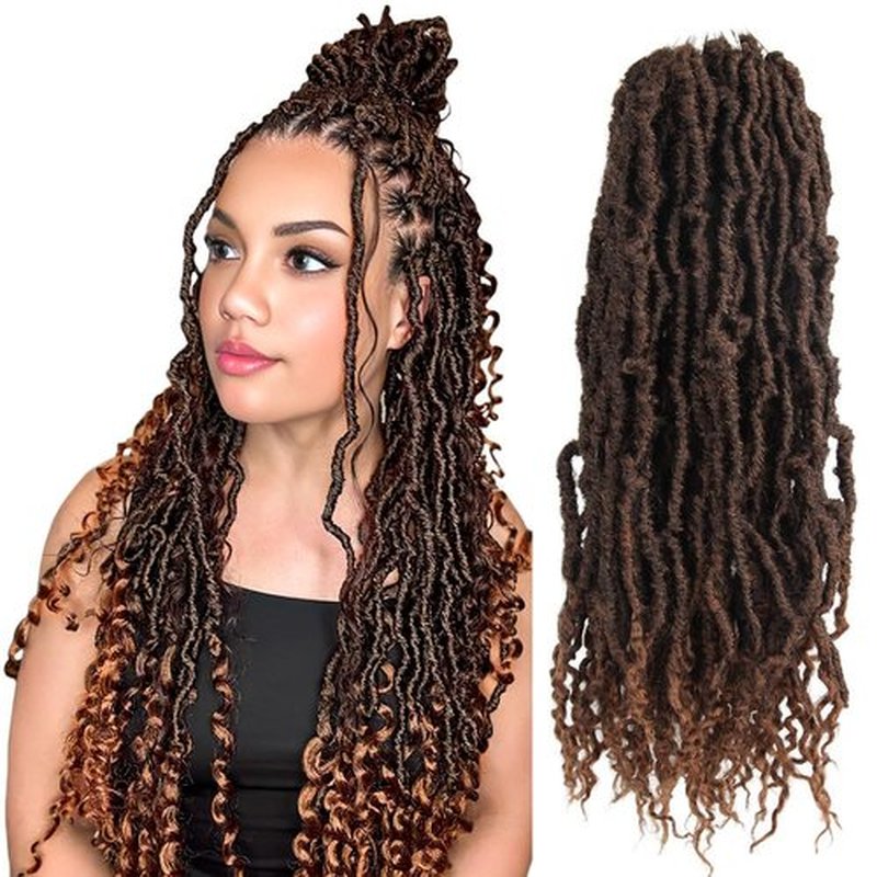 BOHOBABE Faux Locs Crochet Hair 18 Inch, Boho Soft Crochet Locs with Curly Ends, Long Bohemian Goddess Locs Crochet Braids for Black Women (6 Packs, T30)