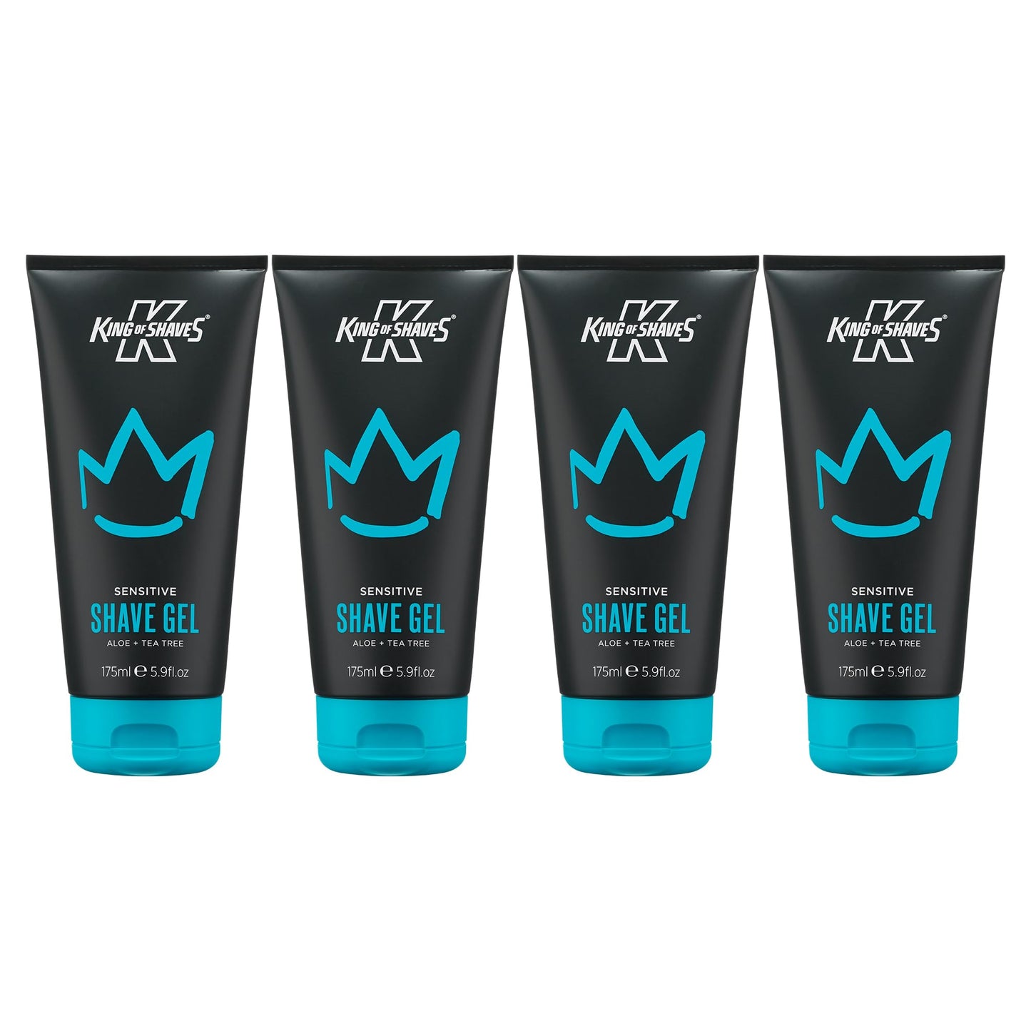 King of Shaves Sensitive Shave Gel for Men Quad Pack Low Foam Clear Shaving Gel for Sensitive Skin, Precision Beard Shaping, Helps Reduce Razor Burn, Aloe Vera & Vegan Formula 4 x 5.9 FL OZ