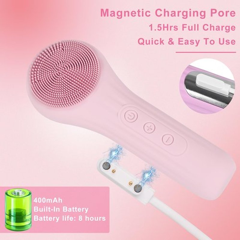 Feoflen Silicone Face Scrubber Exfoliator, Silicone Face Wash Brush for Men & Women, Ipx7 Waterproof Rechargeable Facial Cleaner for Deep Cleansing, Exfoliating, Massage Face Scrubber (Pink)