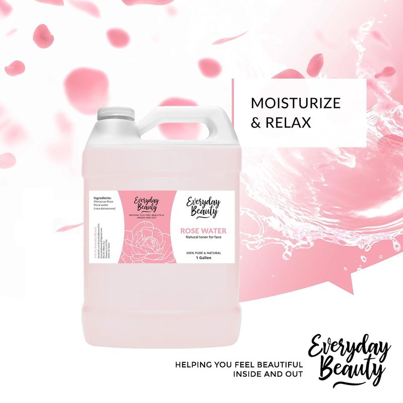 Rose Water Facial Toner - Alcohol-Free Vegan Refreshing Formula | 1 Gallon for Face & Hair