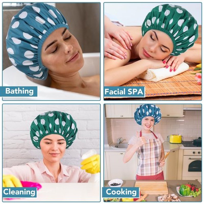 2 Sets Large Shower Caps for Women, Waterproof Shower Cap Double Layers Bath Caps Stocking Stuffers for Women Long Thick Hair (Blue/Green)