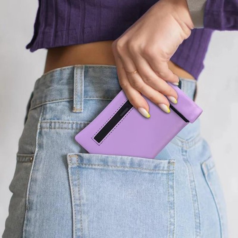 Gosstek Pocket Size Smell Proof Storage Bag with 3 Small Accessories, PU Leather Smell Proof Storage Case and Great Gift for Women, Portable Pocket Pouch for Home and Travel (Purple Set)