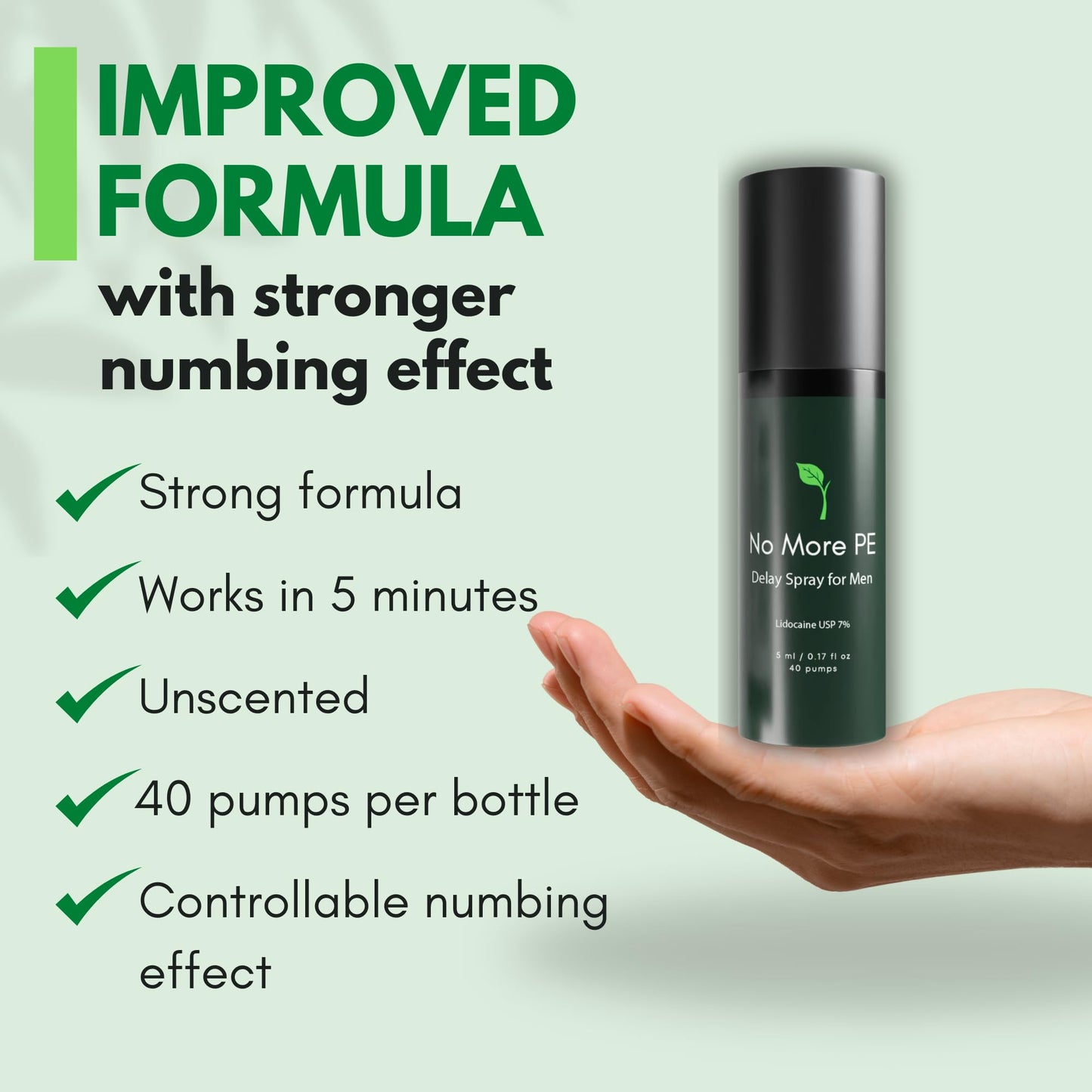 No More PE Desensitizing Delay Spray for Men 5 ml (40 Pumps), Unscented Climax Control Delay Spray with Improved Numbing Effect, Increases Men’s Time in Bed