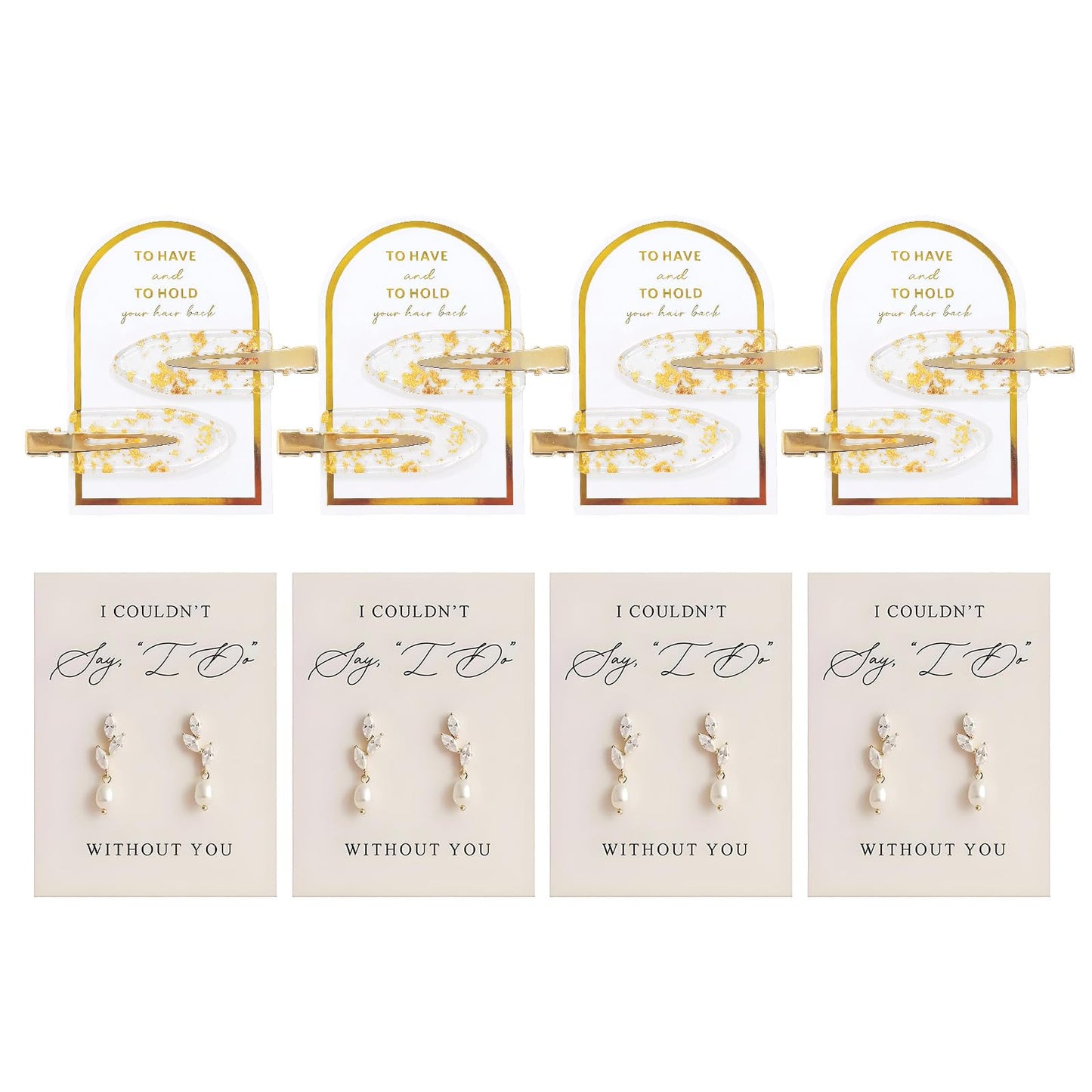 Bridesmaid Proposal Gifts Set of 4/6/8 Pairs Bridesmaid Earrings and Hair Clips I Couldn't Say I Do Without You Earring Cards Bridal Party Gifts for Bridesmaids Wedding Day