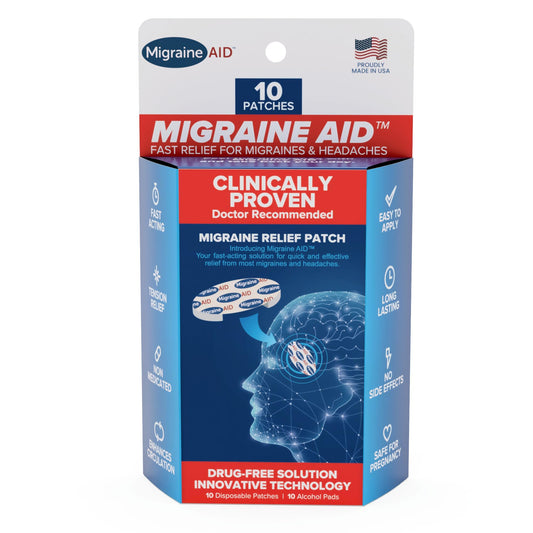 Migraine AID - Migraine Support Patches, Fast-Solution & Non-Medicated Support for Head Tension, Easy to Apply, Suitable for Everyday Use, 10 Disposable Patches, Made in USA
