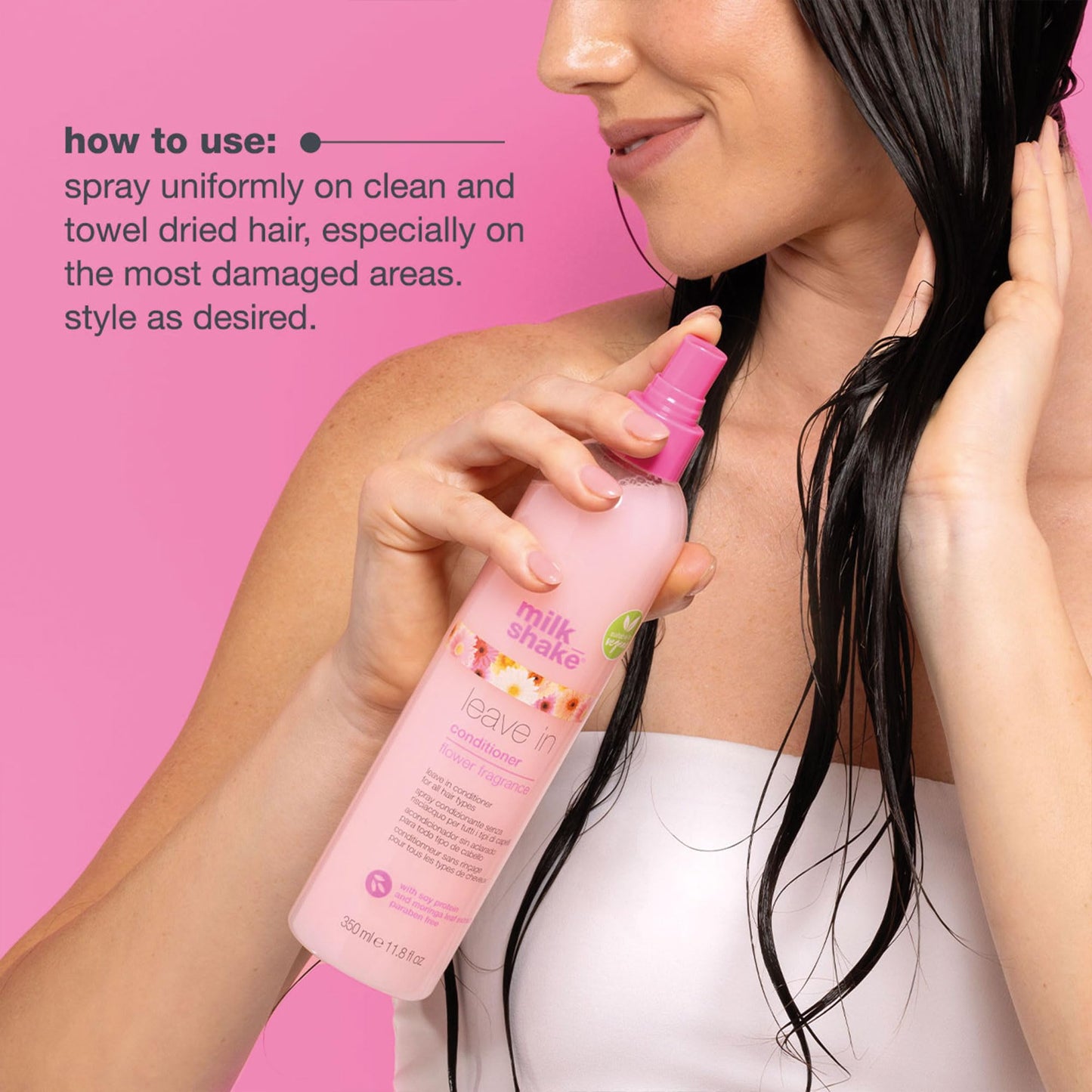 milk_shake leave in conditioner – flower fragrance | daily detangling spray for color-treated hair | hydrates, softens & protects with soy proteins & hyaluronic acid, 2.5 fl oz / 75 mL