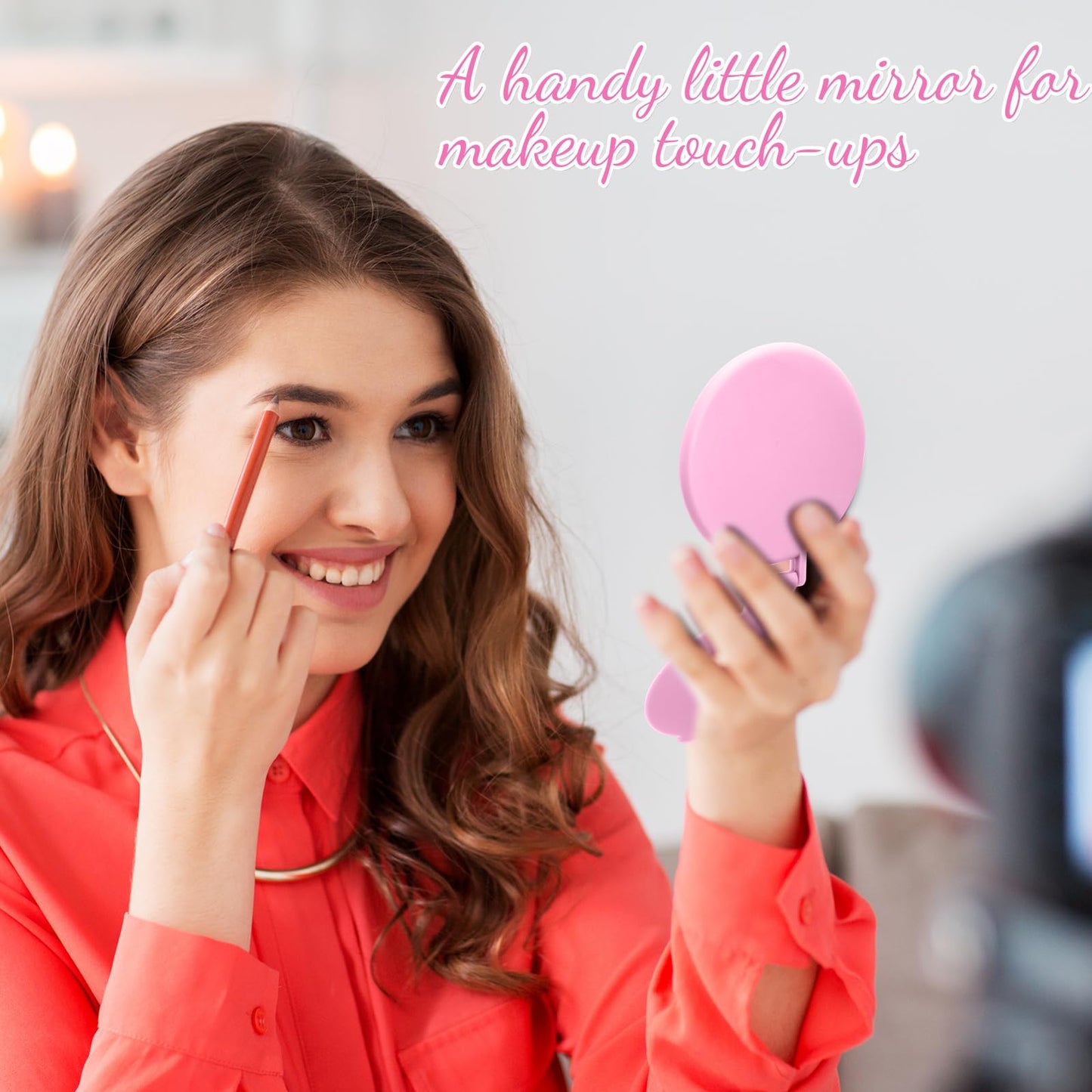 Saysurey 24 Pcs Mini Pink Compact Mirror Bulk for Women Small Round Portable Pink Mirror Makeup Folding Pocket Travel Accessories for Woman Bridal Shower Party Favor Coworker Nurse, 2.8 x 2.4 Inch