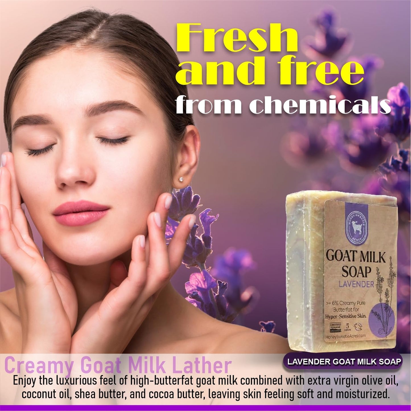 Honey Sweetie Acres Lavender Goat Milk Soap, 5 oz Bar