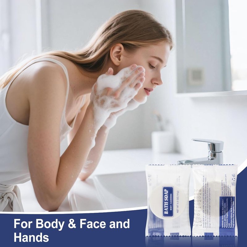 Travel Size Soap Bars - Individually Wrapped Face & Body Cleanser | 0.5 oz Round Soaps for Hotels & Shelters (50 Pack)