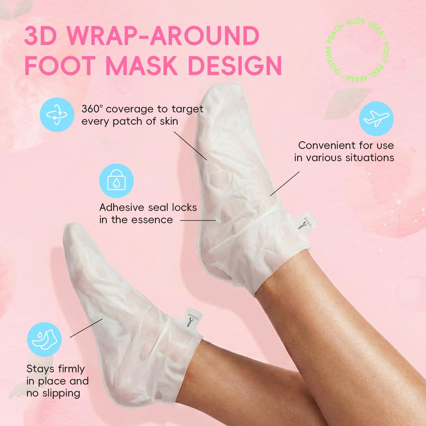 QUIYUM 6 Pairs Peach & Aloe Vera Exfoliating Foot Mask, Foot Peeling Masks