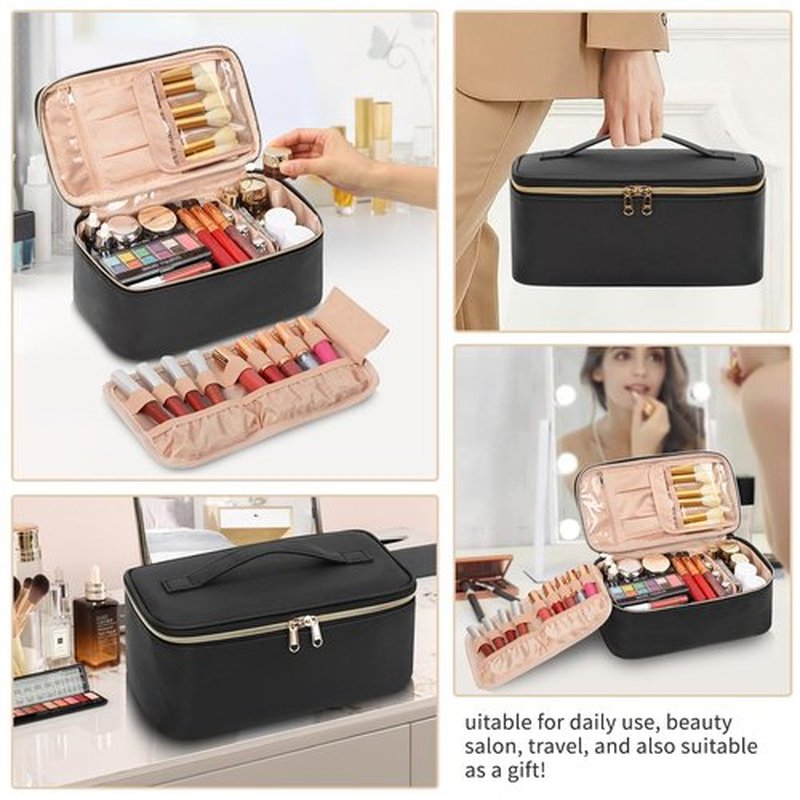 OCHEAL Makeup Bag, Travel Makeup Bag With Multi-Compartments,Large Capacity Cosmetic Bags Organizer For Women Girls,Waterproof Portable Pouch Toiletry Bag Make Up Case-Black