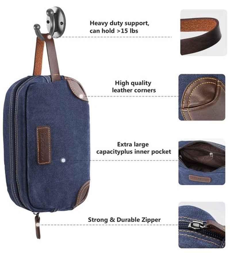 emissary Men's Toiletry Bag, Leather and Canvas Travel Toiletry Bag, Dopp Kit for Men, Travel Bathroom Bag Men's Shaving Kit, Travel Kit Small Bags for Men, Shaving Bag for Travel Accessories (Blue)