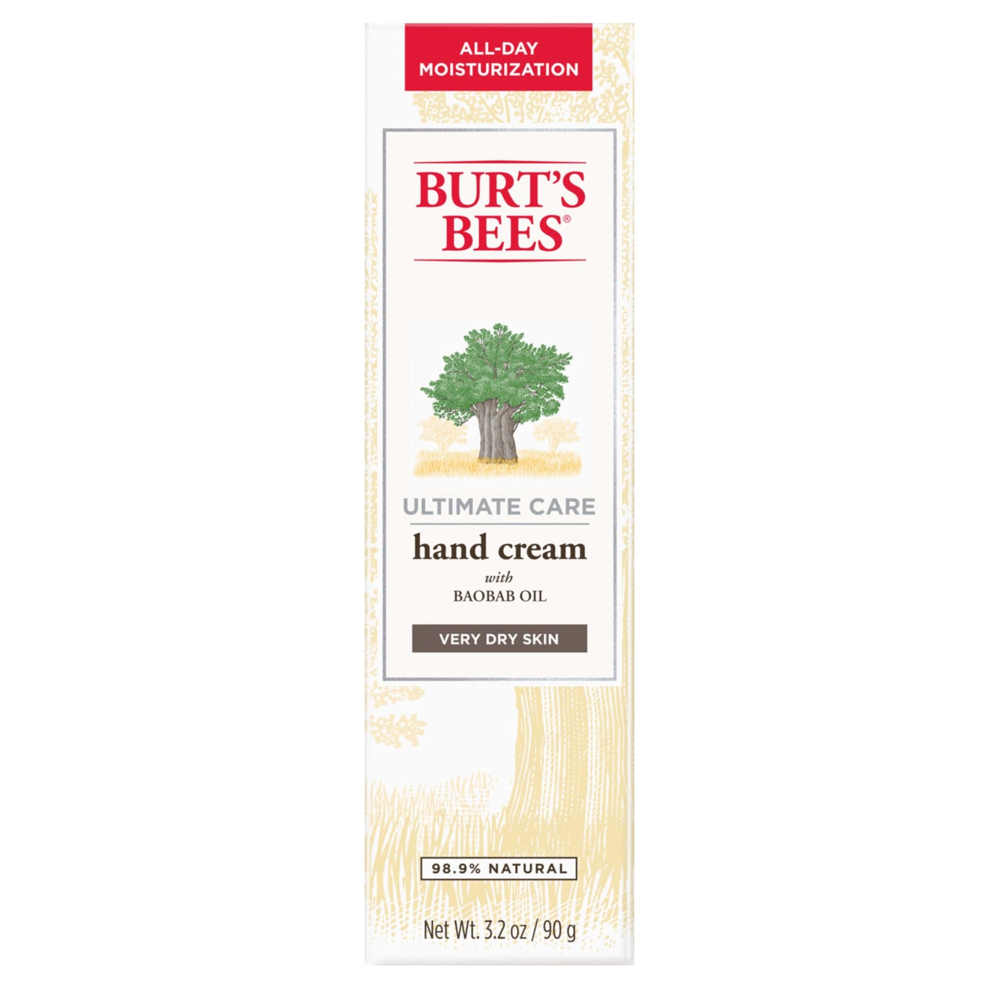 Burt's Bees Hand Cream for Dry Skin, Moisturizing Natural Lotion, Unscented, Ultimate Care with Baboab Oil (Packaging May Vary), 3.2 Oz