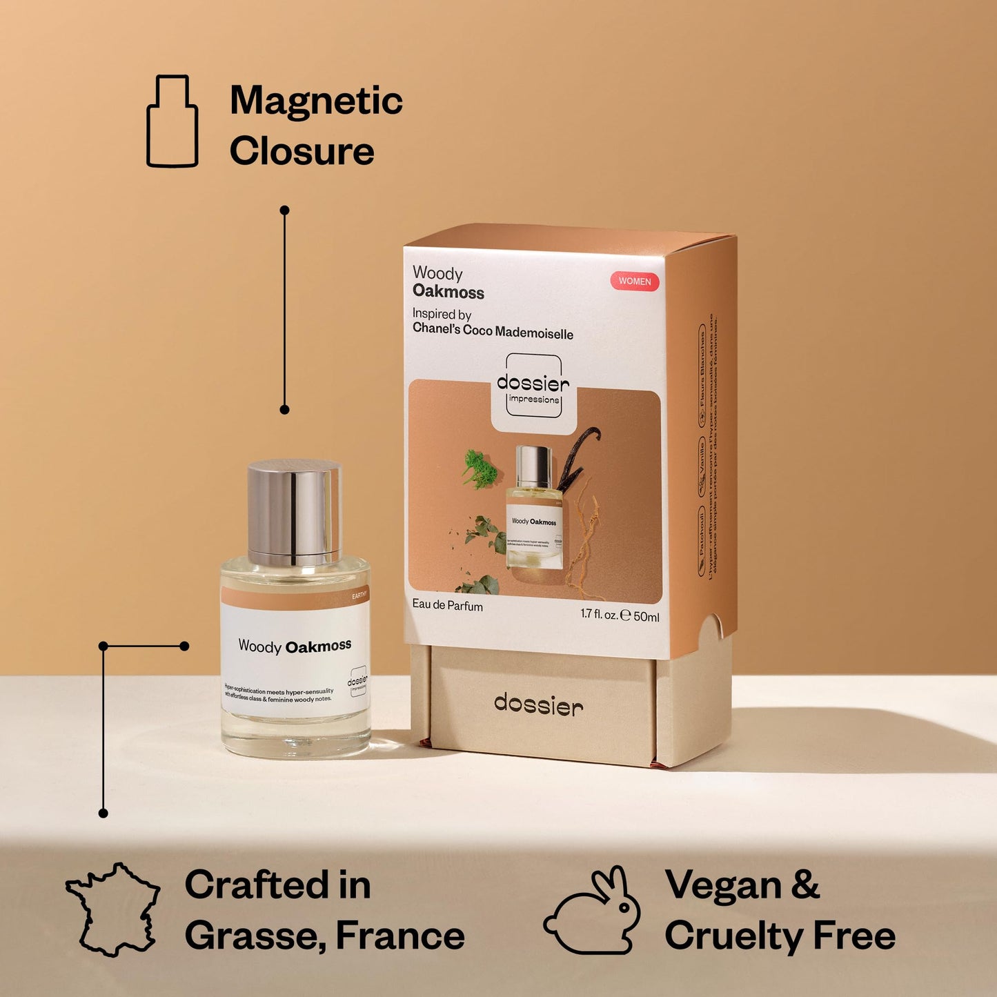 Dossier - Woody Oakmoss - Eau de Parfum - Inspired by Coco Mademoiselle - Long-Lasting Fragrance - Feminine - 1.7 fl oz (50ml)