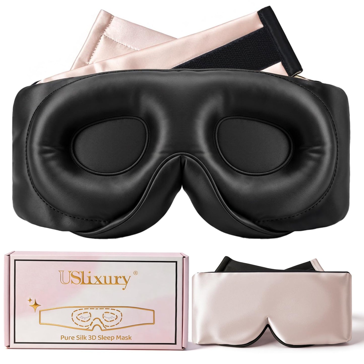 USlixury® 3D Contoured Silk Sleep Mask, Total Blackout&Zero Eye Pressure