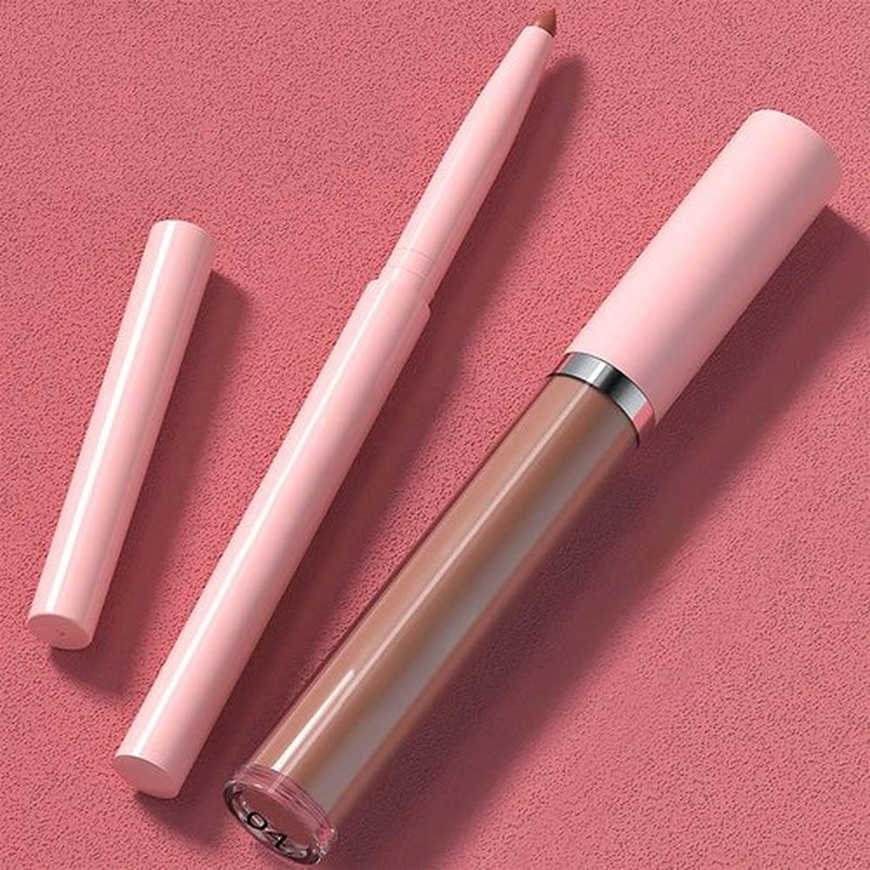 JUAAZIN 1Pcs Lip Liner Pencils and 1 Pcs Lip Gloss Makeup Set, Dusty Rose Matte Rich Lip Colors Liner Crayon Liquid Lipstick for Sculpting Lips, Long-Lasting Waterproof Longwear Smudge-Proof 04#