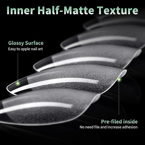 Medium Almond Nail Tips, 216pcs Acrylic Fake Nails Soft Gel X Nail Tips, Full Cover Pre-Shaped Matte Clear Press on Nails for Extension, Diy at Home Manicure 12 Sizes