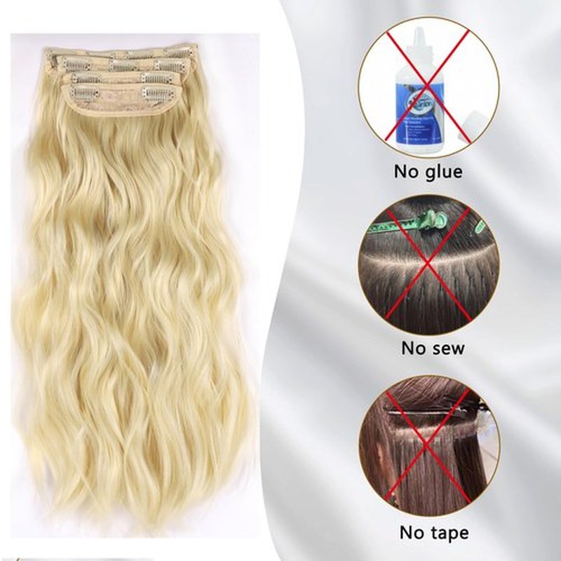 Clip in Hair Extensions blonde for Women Synthetic Clip in Long Wavy Hair Extension 20 Inch Thick Double Weft Highlights Hairpieces Full Head For Women (20INCH, 613#)