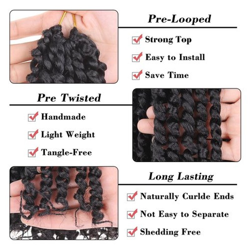 Leeven 8 Packs Passion Twist Crochet Hair 20 Inch Natural Black Bomb Pre Twisted Water Wave Crochet Braids Pre Looped Curly Bohemian Synthetic Braiding Hair Extensions for Women #1B