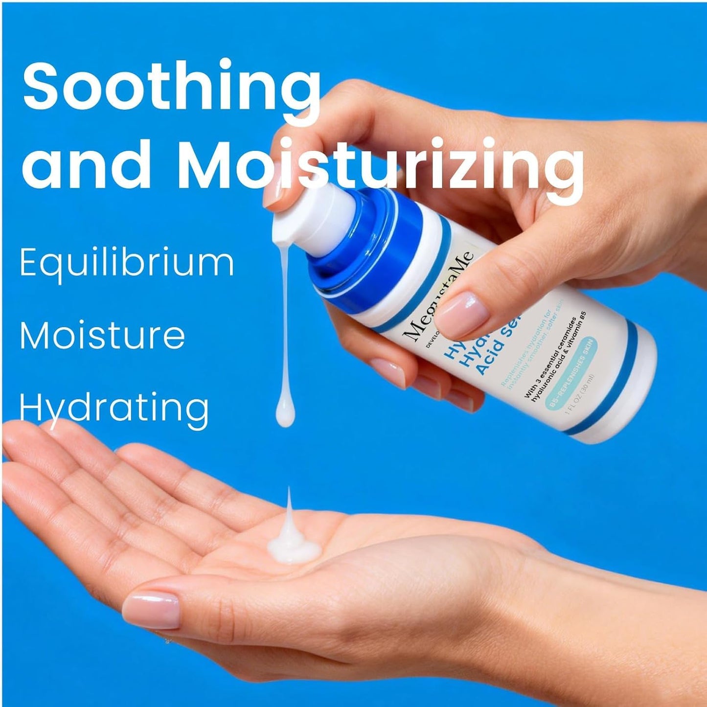 MegustaMe Hydrating Hyaluronic Acid Serum with 3 Ceramides, Vitamin B5 & Niacinamide - Paraben-Free, Replenishes Hydration for Smoother, Softer Skin - 1 Fl Oz (30ml)