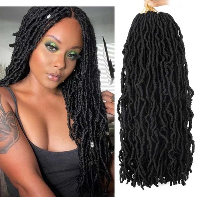 6 Packs Soft Locs Crochet Hair Pre Looped 18 Inch Faux Locs Crochet Braids Goddess Curly Wavy Locs Crochet Loc Hair for Black Women (18 Inch (Pack of 6), 1B)