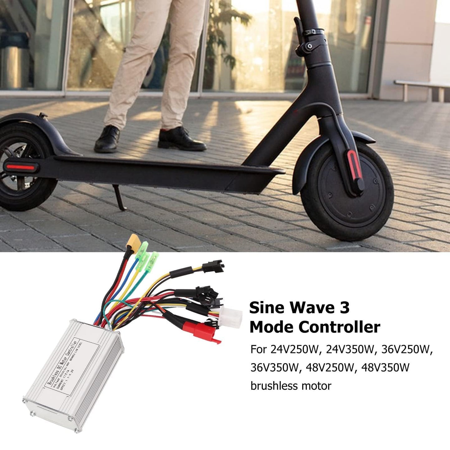 equlup 24V 36V 48V 3 Mode SineWave Controller, 17A Brushless DC Motor Controller Aluminum Alloy Scooter Brushless Controller Kit for Electric Bikes