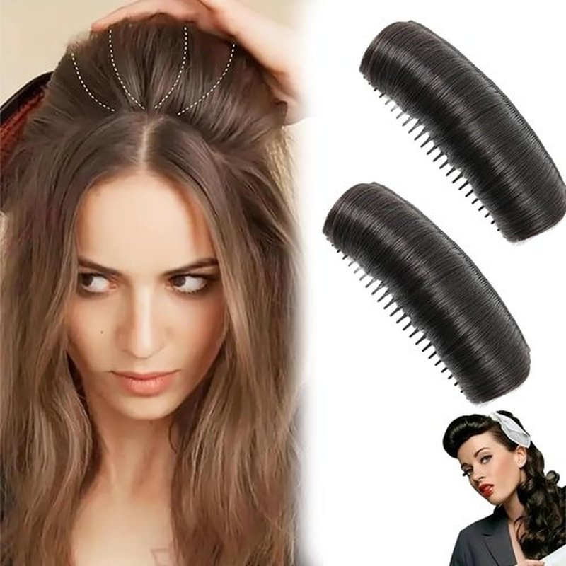 Invisible Fluffy Hair Pad, Natural Hair Bump Clip for Volume, DIY Heighten Hair, Fluffy Hair Pad Styling Insert Tool, Hair Bun Invisible False Hair Clip(2pcs, Natural black)