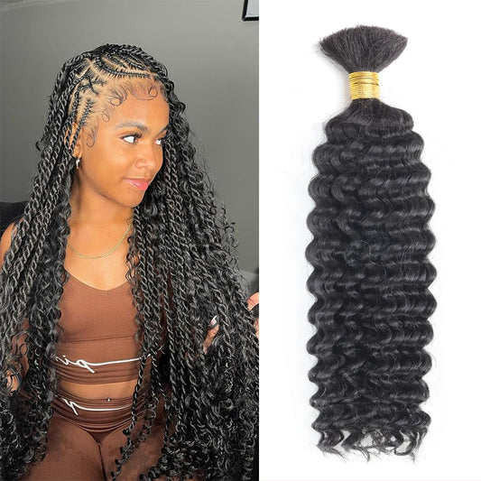 Human Braiding Hair Deep Wave Bulk Human Hair for Braiding 1 Bundle 50g Wet and Wave Deep Curly Braiding Hair for Boho Braids Brazilian Virgin Human Hair Extensions Natural Color