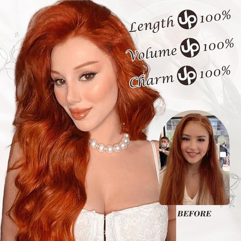 BARSDAR Copper Red Clip in Hair Extensions - 20 Inch Wavy Clip in Hair Extensions for Women - 6PCs Full Head Thick Soft Synthetic Clip in Hairpieces Daily Party Halloween - Copper Red