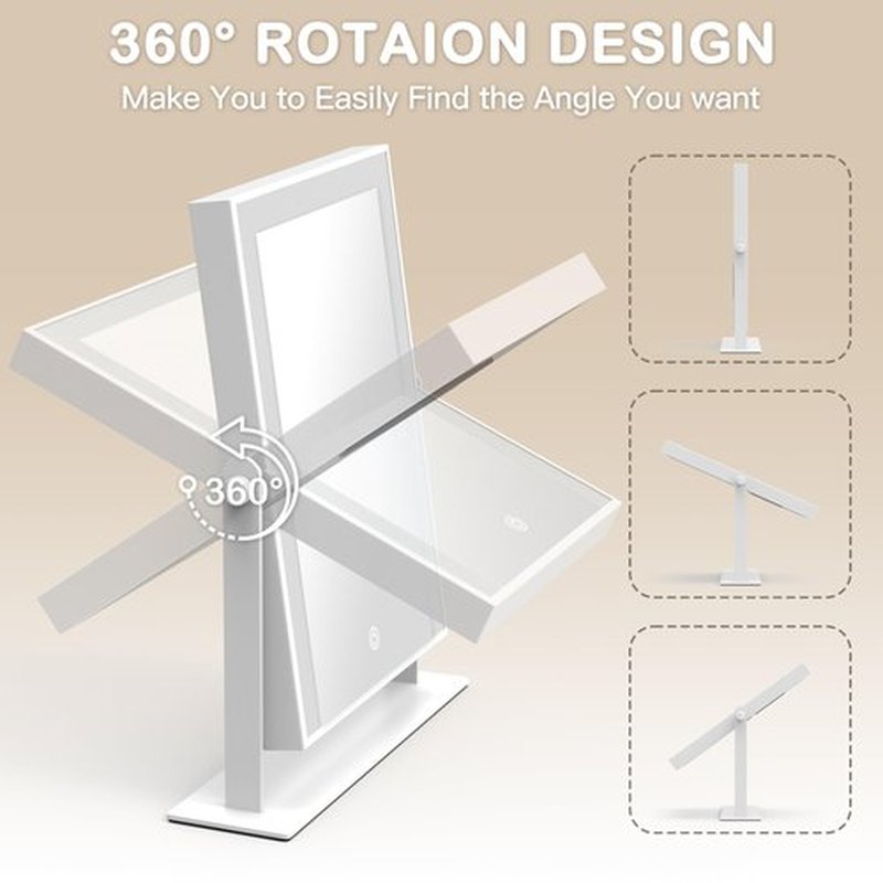 ROLOVE Lighted Makeup Mirror with Light, 9"x11" Vanity Mirror with Lights, Portable Tabletop Cosmetic Make Up Mirror, Smart Touch Control, Dual Power Supply, 360°Rotation