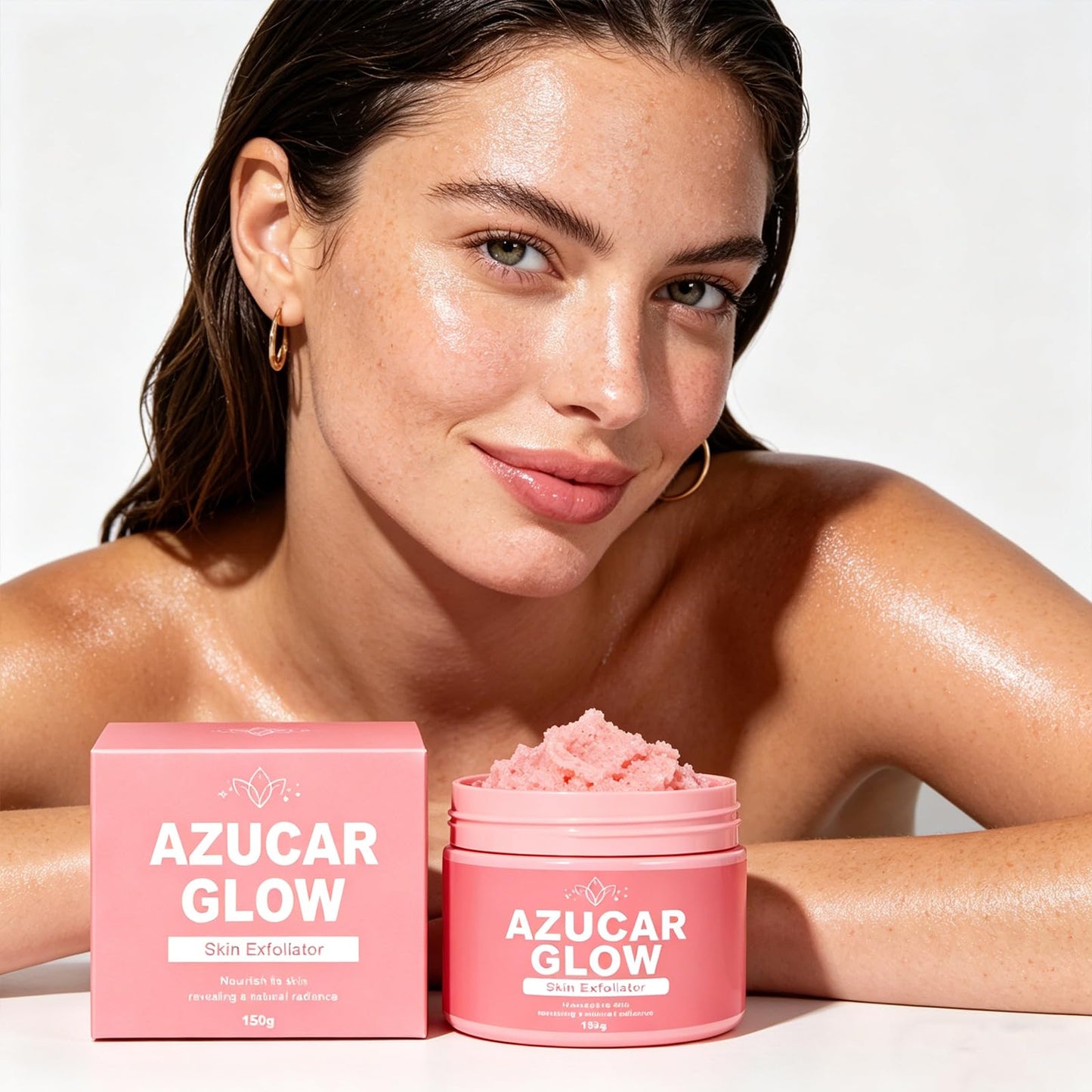 Azucar Glow Blanqueador Y Exfoliante, Natural Sugar Body Scrub with Vitamin C, Cucumber, And Chamomile Extract, Exfoliating & Moisturizing Body Polish, Organic Face & Body Scrub (1pcs)