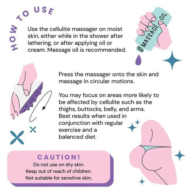 Scala Silicone Cellulite Massager, Bath Shower Scrubber Accessories, Bathroom Toys, Cellulite Remover, Body Massager Tool, Exfoliator, Fat Roller Use with Creams and Oils, Purple