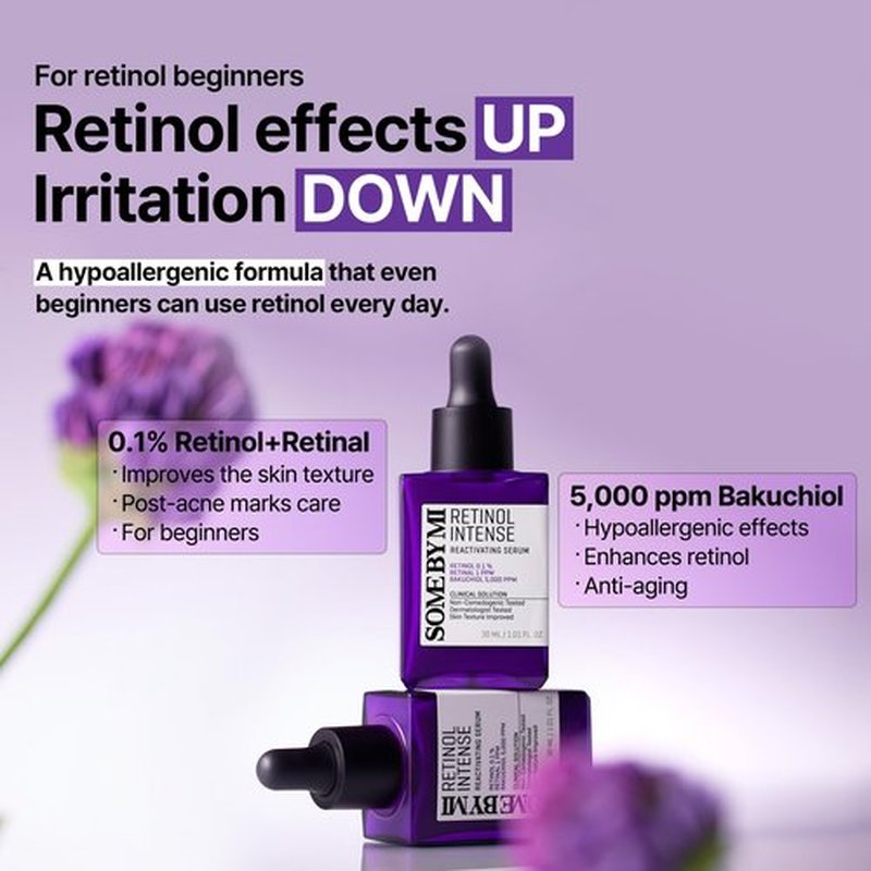 SOME BY MI Retinol Intense Reactivating Serum - 1.69Oz, 50ml - Mild Korean Retinol Serum for Post-Acne Mark - Bakuchiol Pore Minimizer for face Texture - Ideal for Retinol Beginners - Korean Skin Care